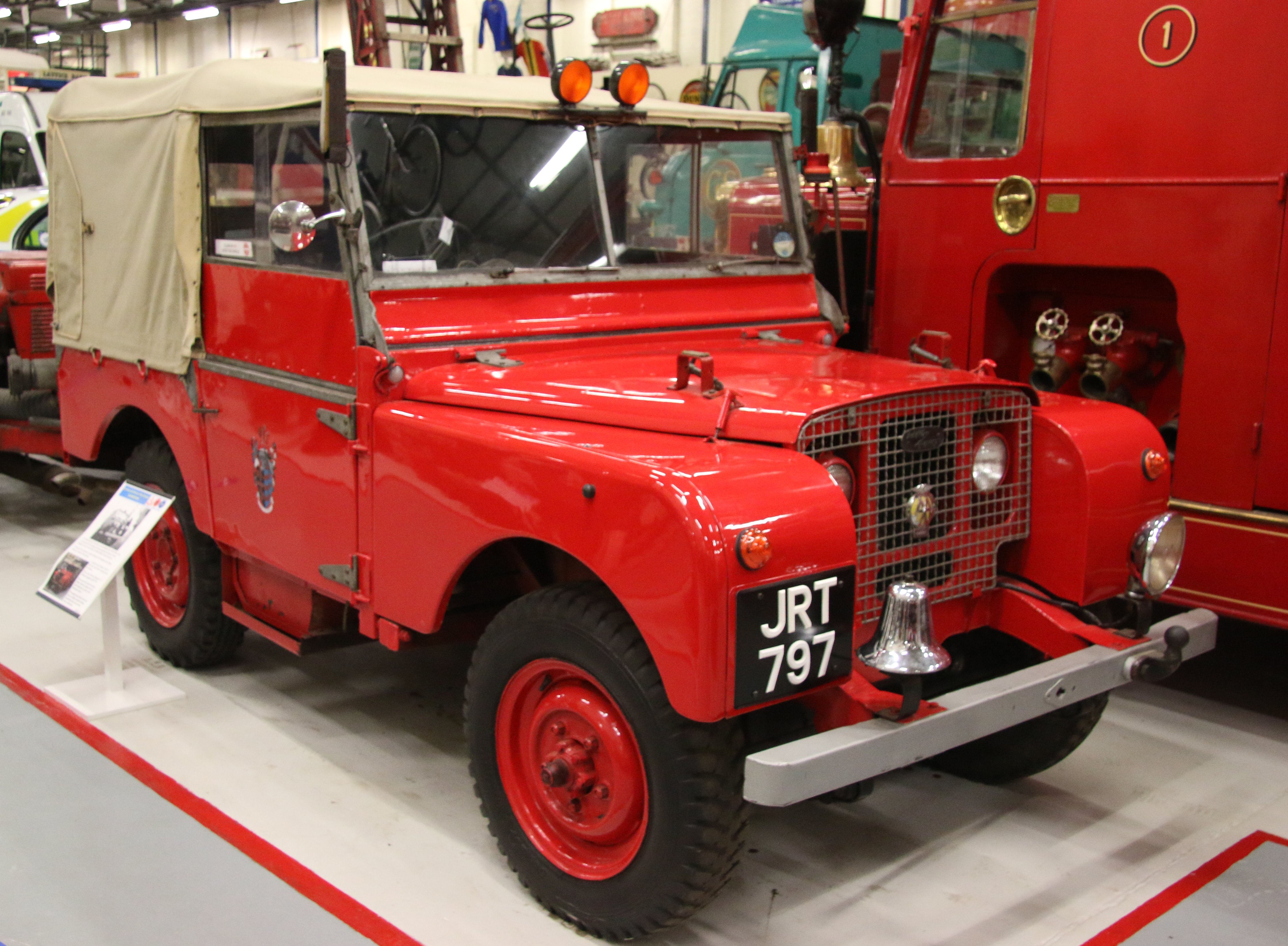 Series I Fire Tender — 1949 Series I 80-inch fire tender JRT 797 at the Ipswich Transport Museum